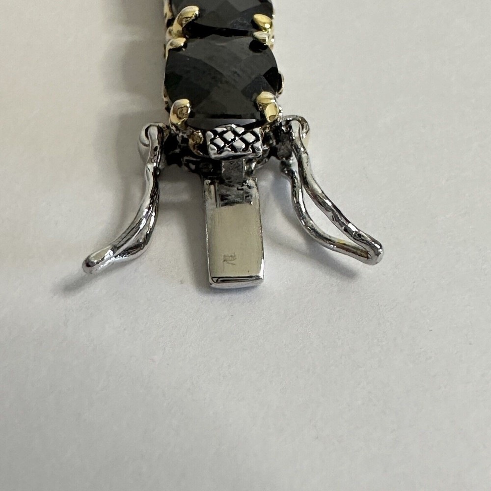 Bracelet Black Faceted Tennis Style Two Toned Safety Clasp IJDI China 925 Marked - Picture 5 of 13